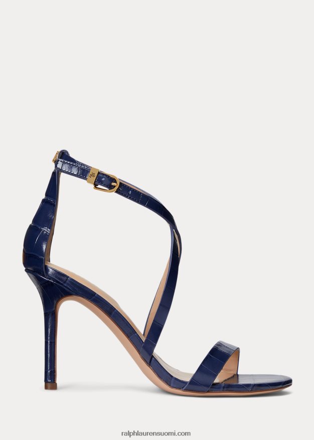 Ralph Lauren naiset gabriele kohokuvioitu nahkasandaali 0Z24ZR5016 hienostunut laivasto