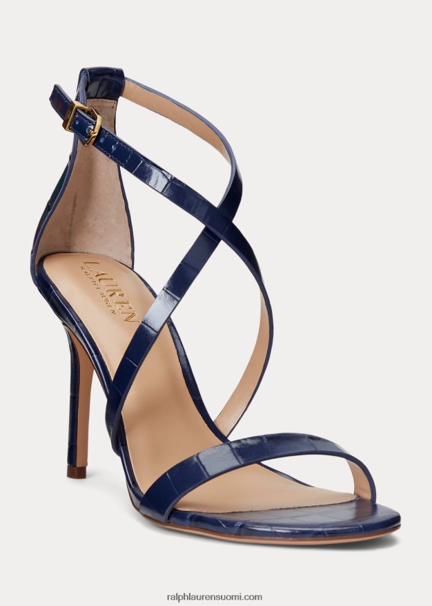 Ralph Lauren naiset gabriele kohokuvioitu nahkasandaali 0Z24ZR5016 hienostunut laivasto