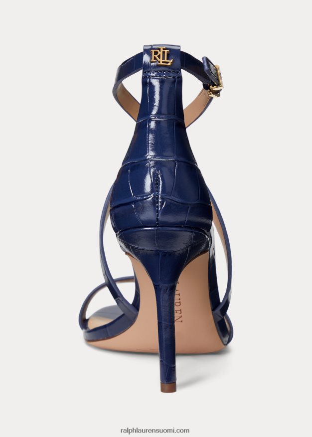 Ralph Lauren naiset gabriele kohokuvioitu nahkasandaali 0Z24ZR5016 hienostunut laivasto