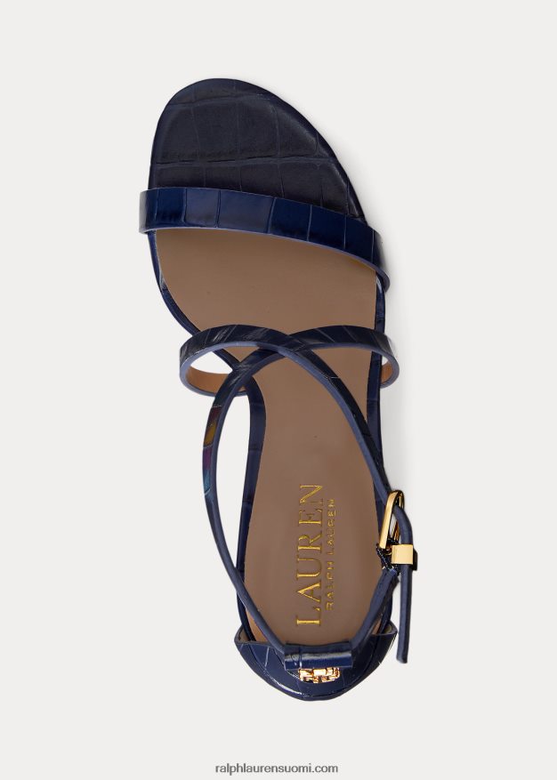 Ralph Lauren naiset gabriele kohokuvioitu nahkasandaali 0Z24ZR5016 hienostunut laivasto