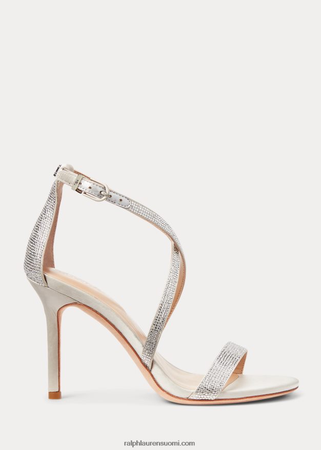 Ralph Lauren naiset gabriele satiini & kristallisandaali 0Z24ZR5003 hopea/kristalli
