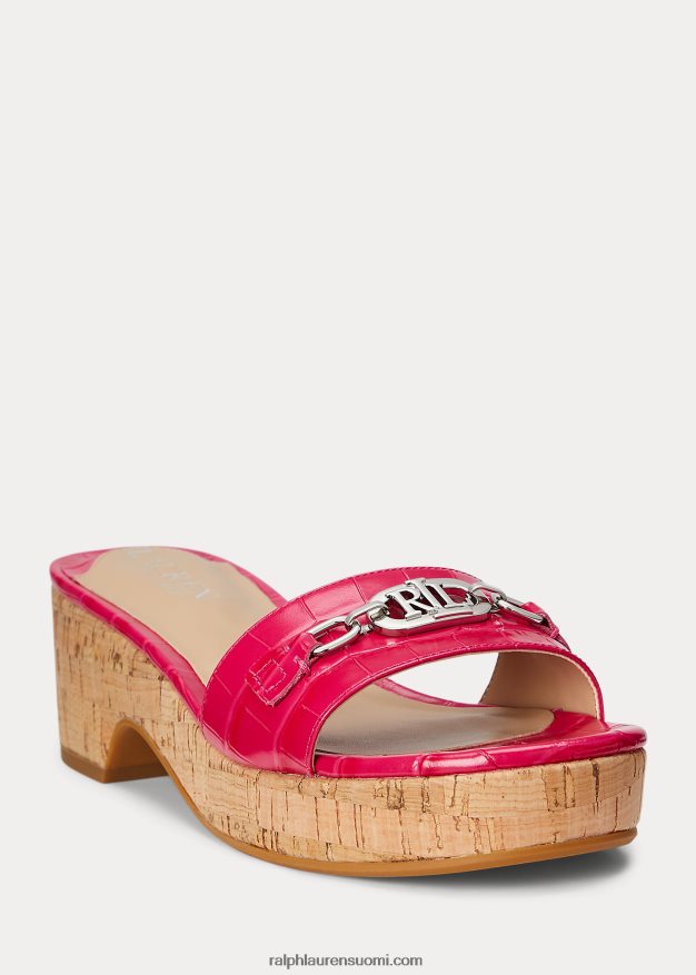 Ralph Lauren naiset roxanne kohokuvioitu nahkasandaali 0Z24ZR5029 urheilu pinkki