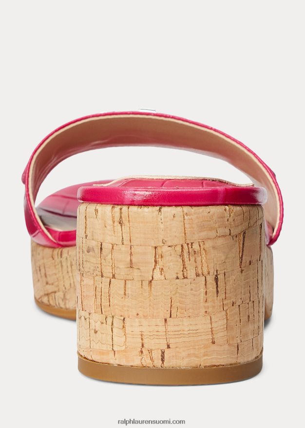 Ralph Lauren naiset roxanne kohokuvioitu nahkasandaali 0Z24ZR5029 urheilu pinkki