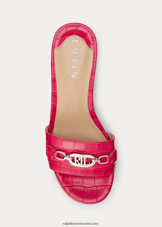 Ralph Lauren naiset roxanne kohokuvioitu nahkasandaali 0Z24ZR5029 urheilu pinkki