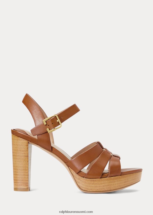 Ralph Lauren naiset soffia kiillotettu nahka sandaali 0Z24ZR4997 syvä satularusketus