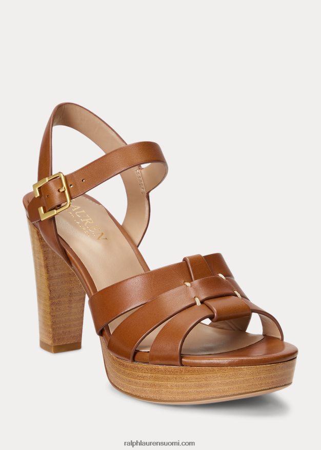 Ralph Lauren naiset soffia kiillotettu nahka sandaali 0Z24ZR4997 syvä satularusketus