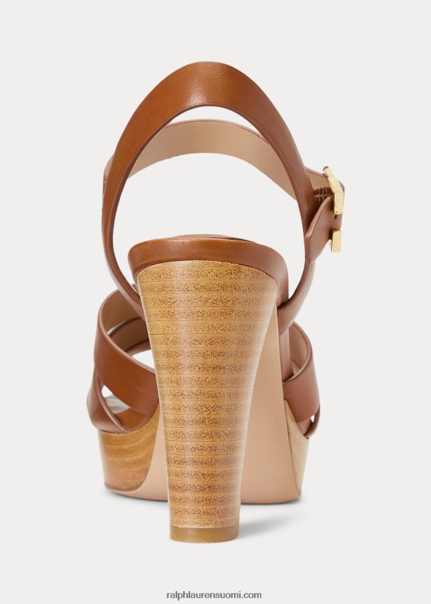 Ralph Lauren naiset soffia kiillotettu nahka sandaali 0Z24ZR4997 syvä satularusketus