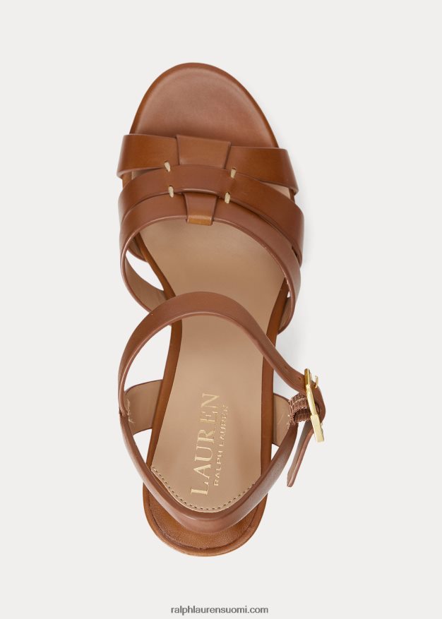 Ralph Lauren naiset soffia kiillotettu nahka sandaali 0Z24ZR4997 syvä satularusketus