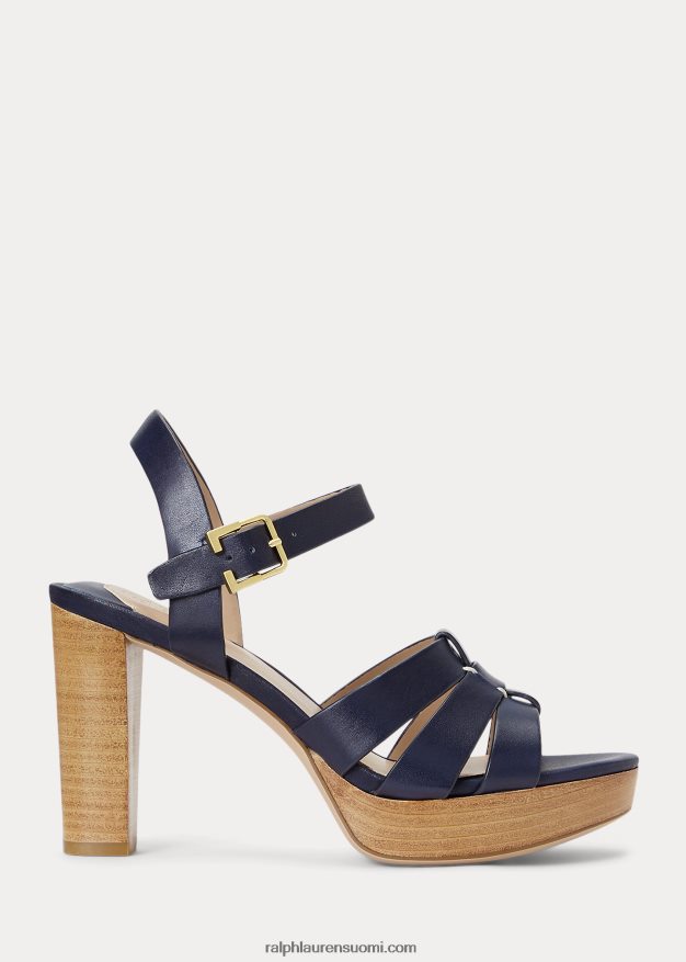 Ralph Lauren naiset soffia kiillotettu nahka sandaali 0Z24ZR4998 hienostunut laivasto