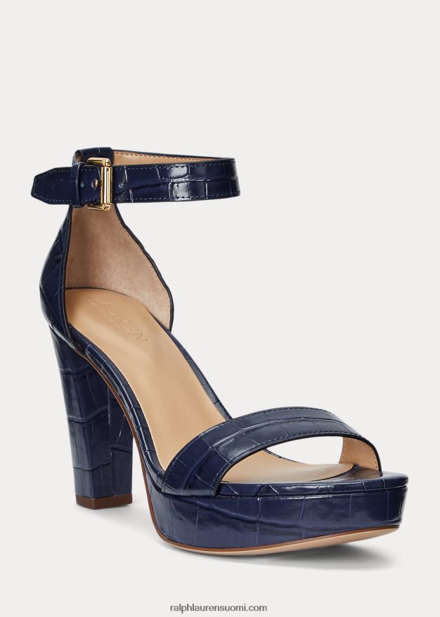 Ralph Lauren naiset sylvia krokotiili-kuvioitu nahkasandaali 0Z24ZR5004 hienostunut laivasto
