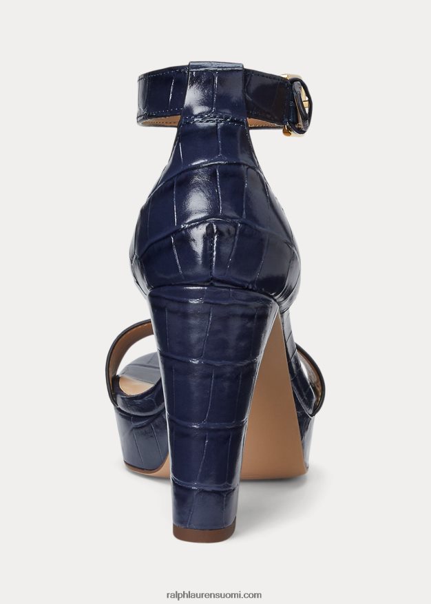 Ralph Lauren naiset sylvia krokotiili-kuvioitu nahkasandaali 0Z24ZR5004 hienostunut laivasto