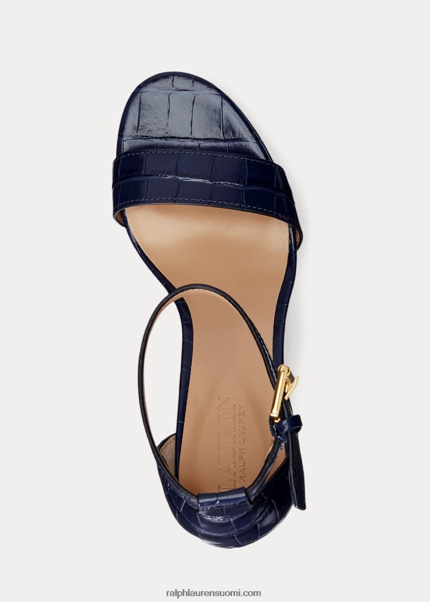 Ralph Lauren naiset sylvia krokotiili-kuvioitu nahkasandaali 0Z24ZR5004 hienostunut laivasto