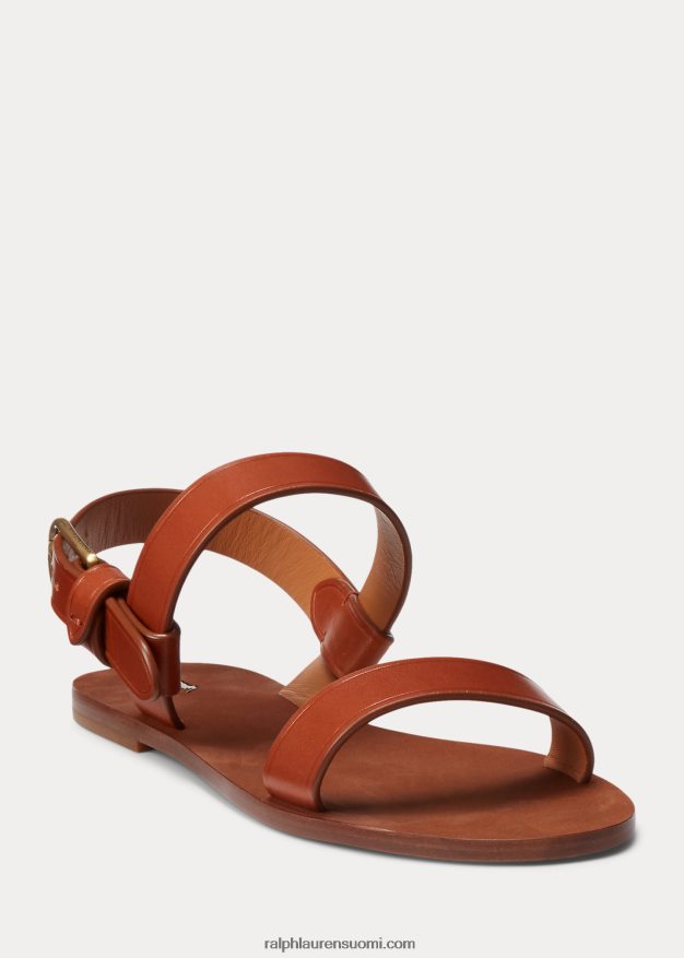 Ralph Lauren naiset vasikannahkaiset litteät sandaalit 0Z24ZR4963 Cuoio