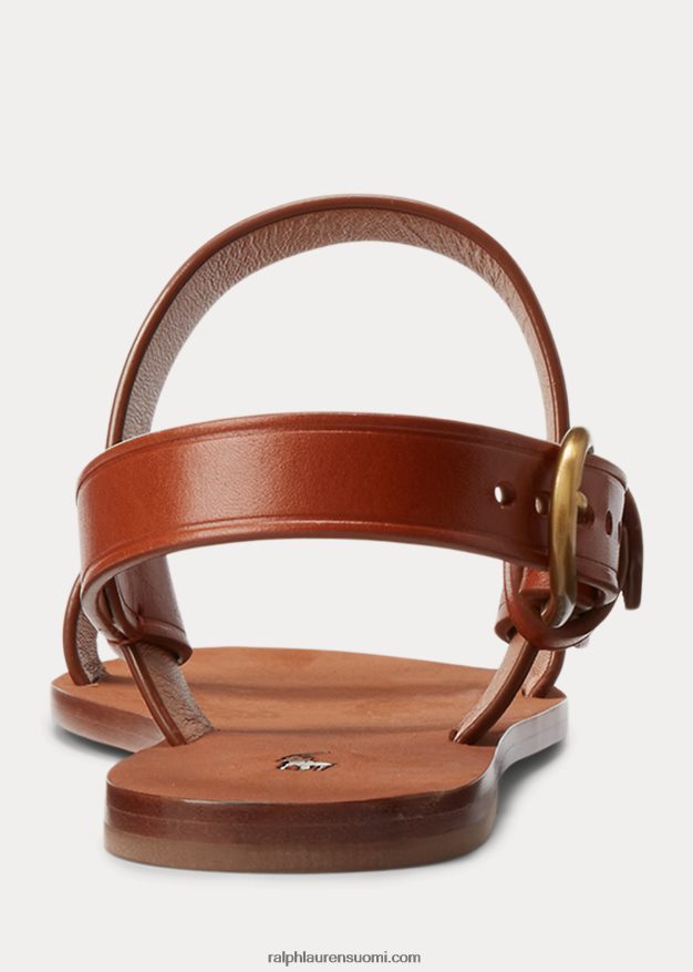 Ralph Lauren naiset vasikannahkaiset litteät sandaalit 0Z24ZR4963 Cuoio
