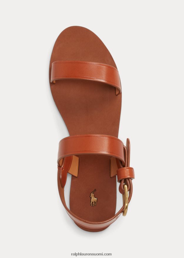 Ralph Lauren naiset vasikannahkaiset litteät sandaalit 0Z24ZR4963 Cuoio