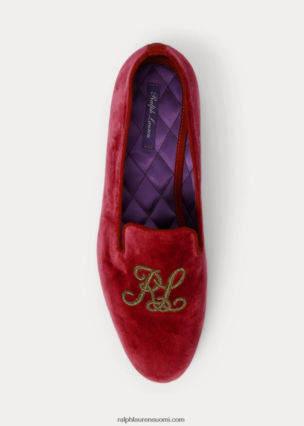 Ralph Lauren naiset alonzo brodeerattu samettitossu 0Z24ZR9686 rouge
