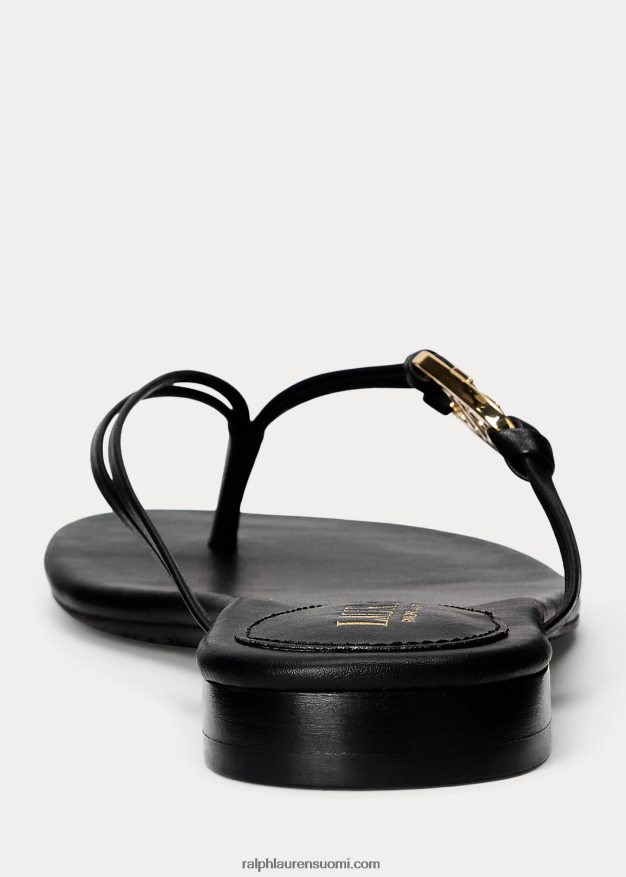 Ralph Lauren naiset emalia nappan nahkainen varvastossu 0Z24ZR9604 musta