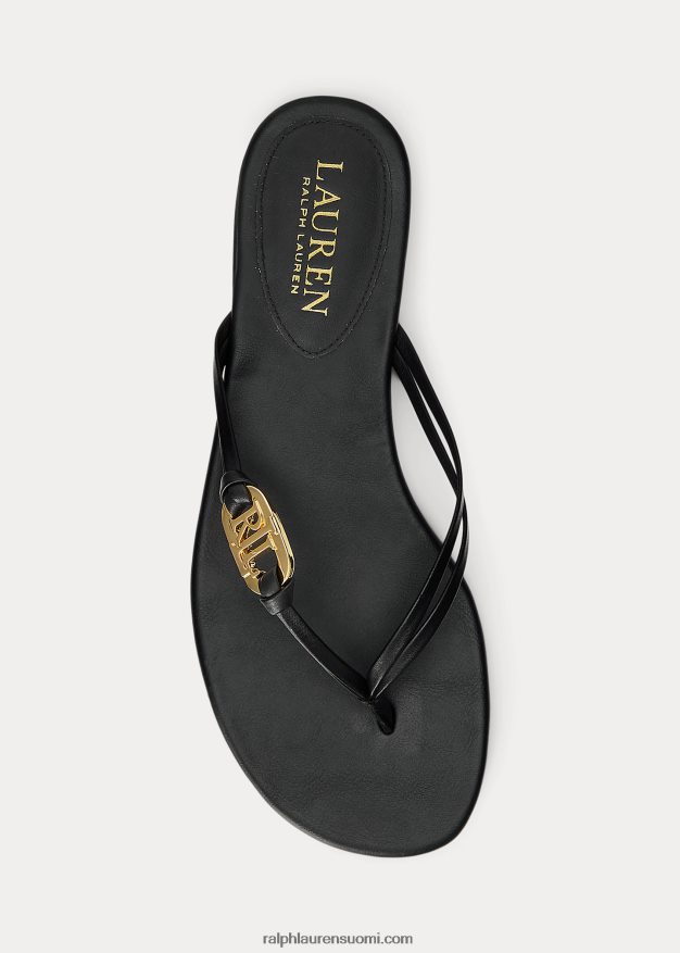 Ralph Lauren naiset emalia nappan nahkainen varvastossu 0Z24ZR9604 musta