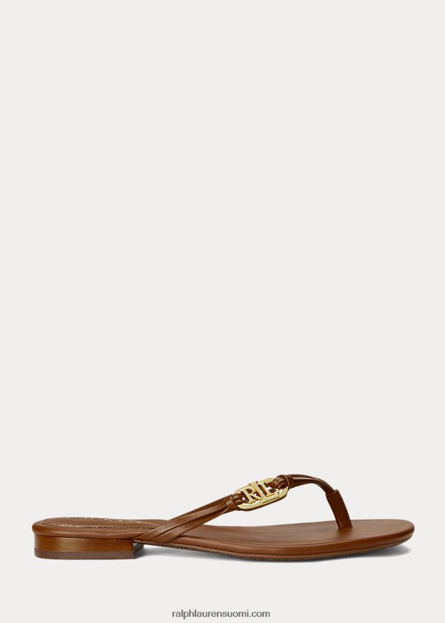 Ralph Lauren naiset emalia nappan nahkainen varvastossu 0Z24ZR9605 syvä satularusketus