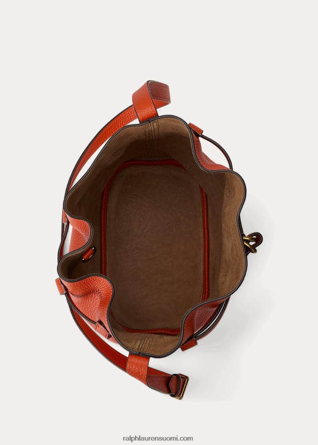 Ralph Lauren naiset nahkainen keskikokoinen bellport bucket laukku 0Z24ZR5202 auringonlaskun oranssi