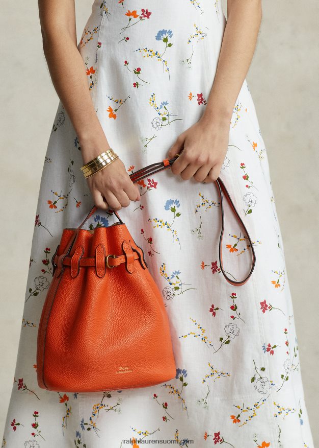 Ralph Lauren naiset nahkainen keskikokoinen bellport bucket laukku 0Z24ZR5202 auringonlaskun oranssi