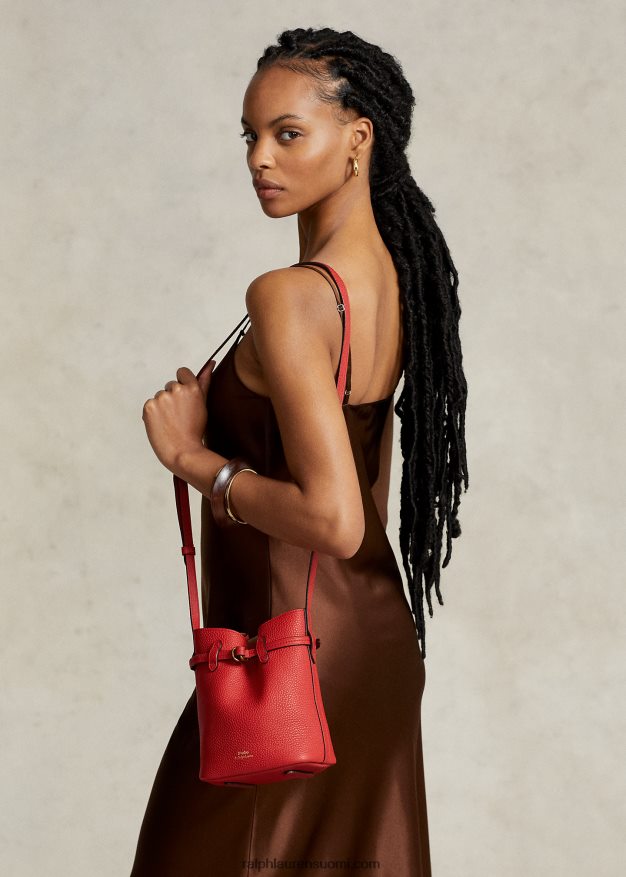 Ralph Lauren naiset nahkainen pieni bellport bucket laukku 0Z24ZR5201 rubiini