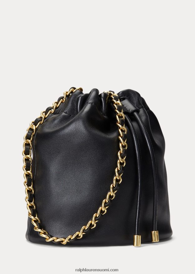 Ralph Lauren naiset nappanahkaa keskikokoinen emmi-bucket-laukku 0Z24ZR5368 musta
