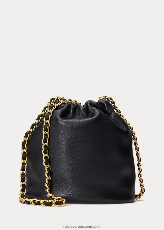 Ralph Lauren naiset nappanahkaa keskikokoinen emmi-bucket-laukku 0Z24ZR5368 musta