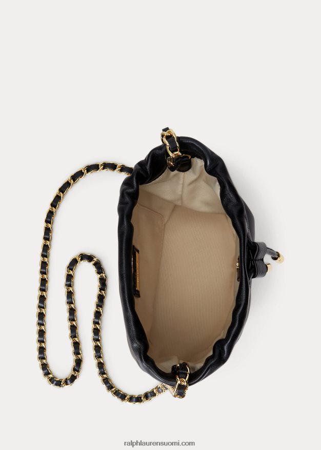 Ralph Lauren naiset nappanahkaa keskikokoinen emmi-bucket-laukku 0Z24ZR5368 musta