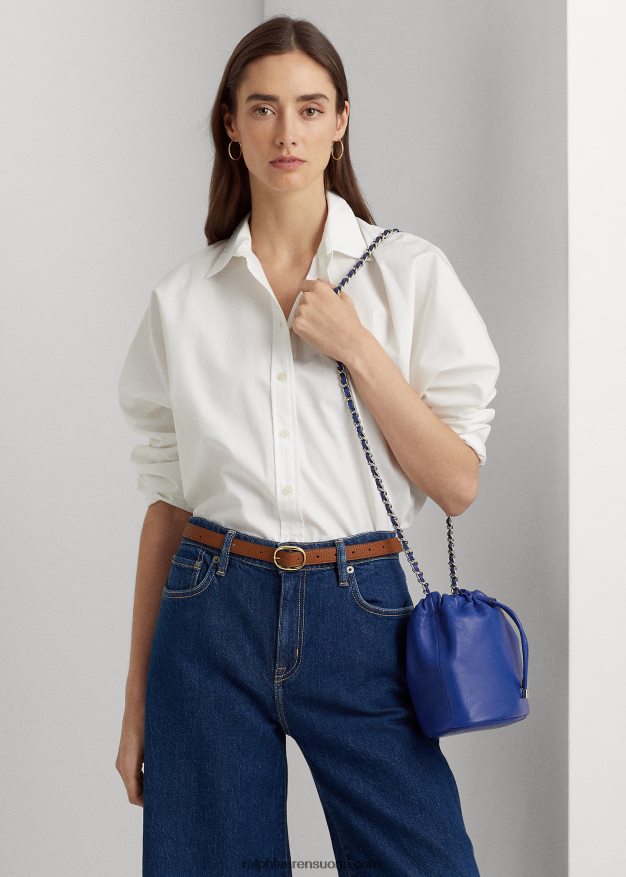 Ralph Lauren naiset nappanahkaa keskikokoinen emmi-bucket-laukku 0Z24ZR5370 sininen saturn