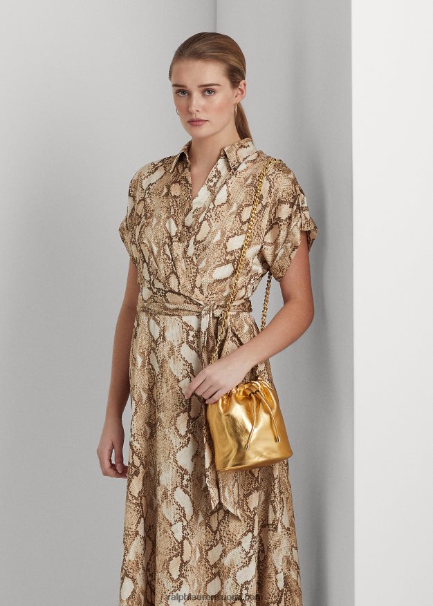 Ralph Lauren naiset nappanahkaa keskikokoinen emmi-bucket-laukku 0Z24ZR5372 moderni kulta