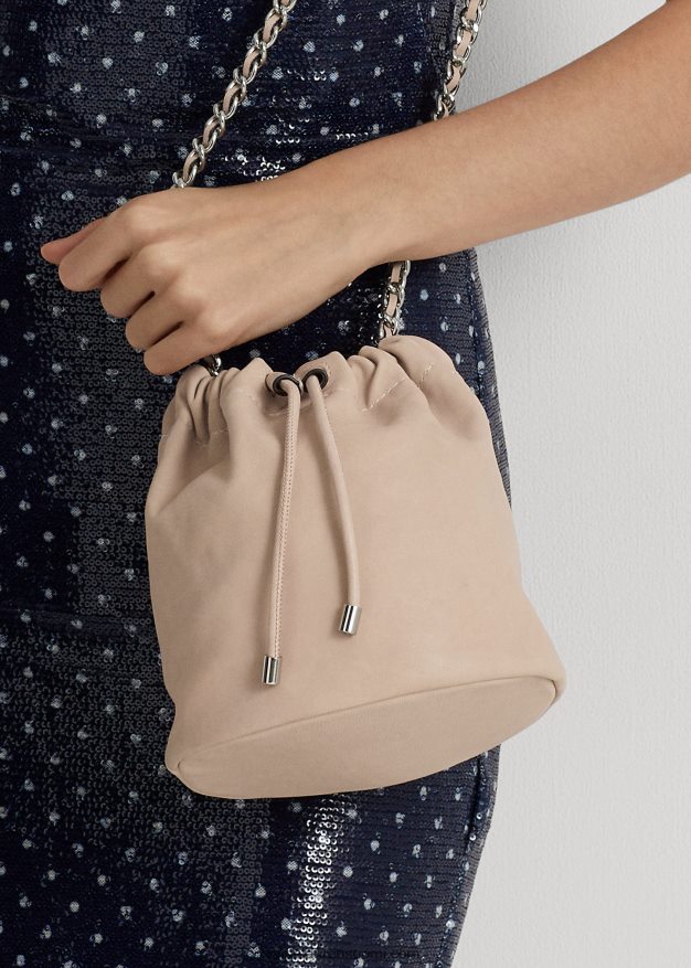 Ralph Lauren naiset pesty nahka keskikokoinen emmi bucket laukku 0Z24ZR5365 vaalea pinkki