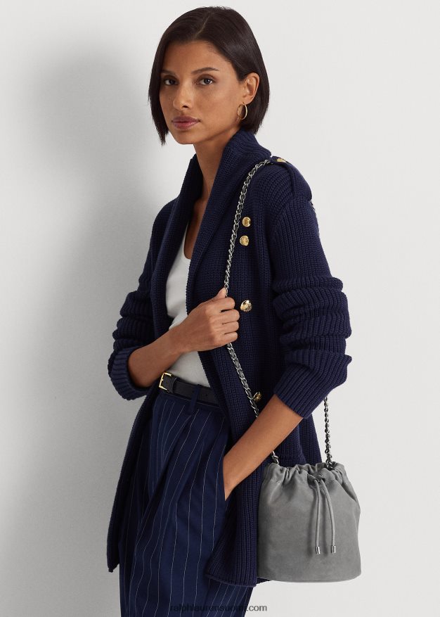 Ralph Lauren naiset pesty nahka keskikokoinen emmi bucket laukku 0Z24ZR5366 valtameri