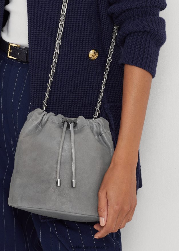 Ralph Lauren naiset pesty nahka keskikokoinen emmi bucket laukku 0Z24ZR5366 valtameri