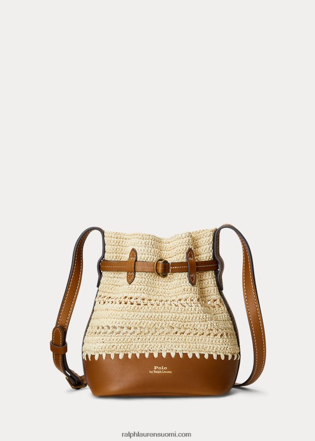 Ralph Lauren naiset raffia-nahkainen pieni bellport bucket laukku 0Z24ZR5199 luonnollinen/cuoio