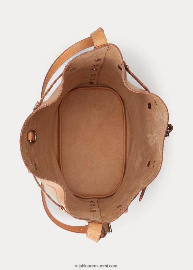 Ralph Lauren naiset stud vachetta iso bellport ämpärilaukku 0Z24ZR5203 luonnollinen