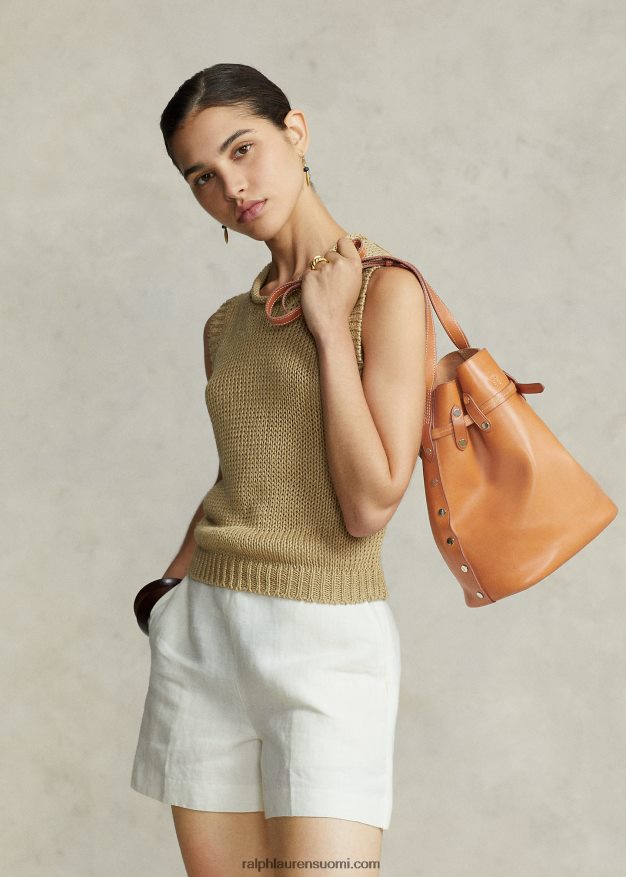 Ralph Lauren naiset stud vachetta iso bellport ämpärilaukku 0Z24ZR5203 luonnollinen