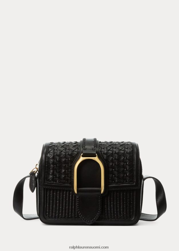 Ralph Lauren naiset kudottu vasikannahkainen welington crossbody laukku 0Z24ZR5262 musta