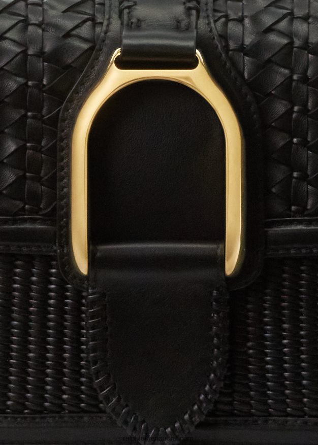 Ralph Lauren naiset kudottu vasikannahkainen welington crossbody laukku 0Z24ZR5262 musta