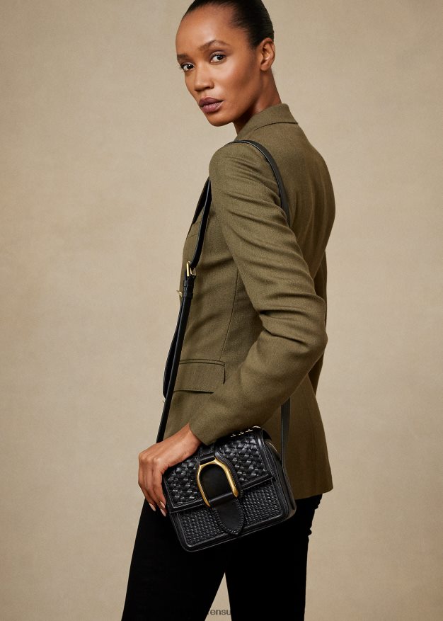 Ralph Lauren naiset kudottu vasikannahkainen welington crossbody laukku 0Z24ZR5262 musta