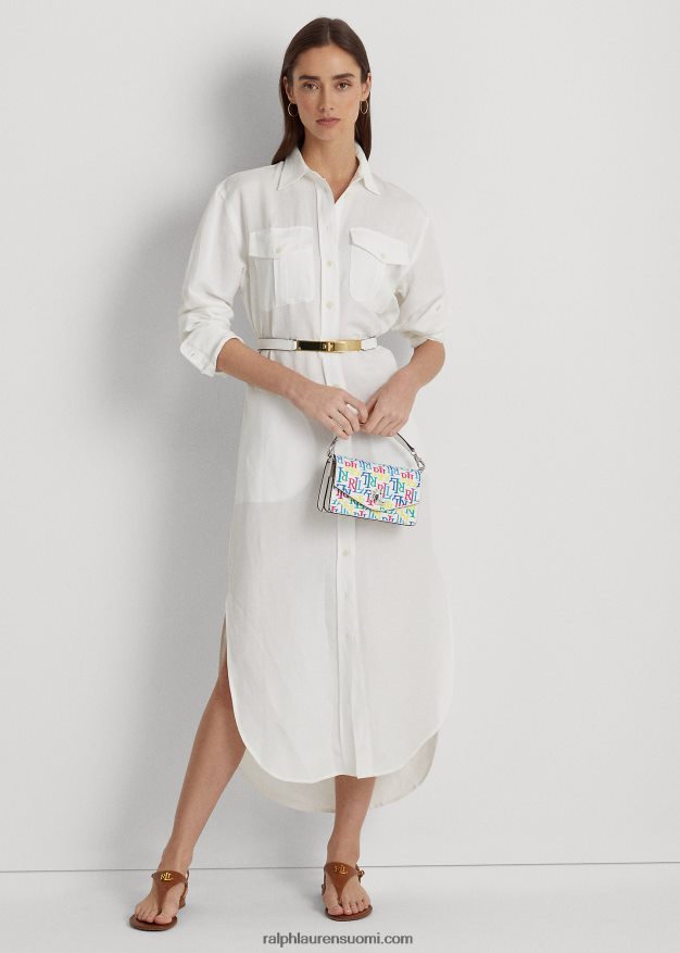 Ralph Lauren naiset logonahkainen pieni tayler crossbody laukku 0Z24ZR5337 mutli logo/valkoinen