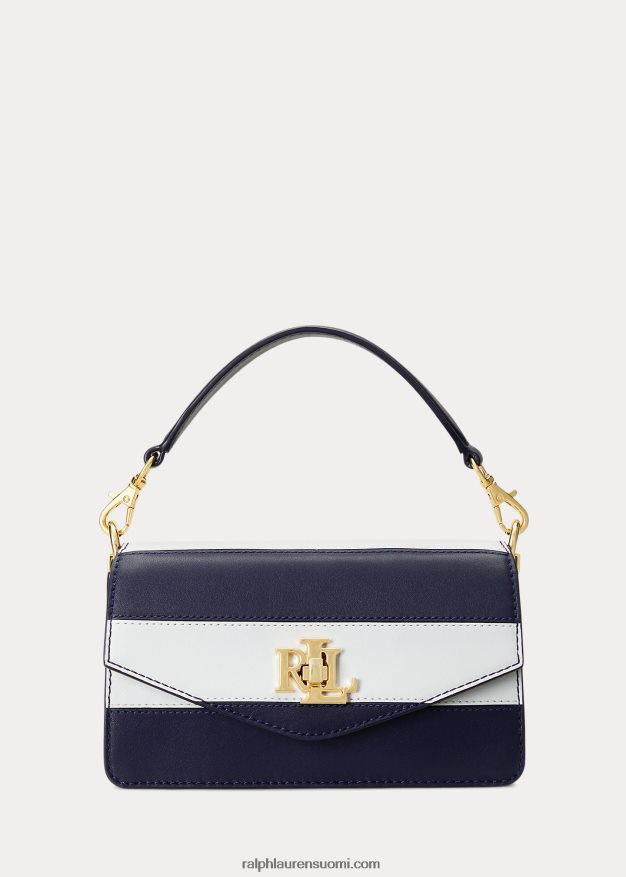 Ralph Lauren naiset nahkainen pieni tayler crossbody laukku 0Z24ZR5450 hienostunut laivastonsininen/valkoinen raita