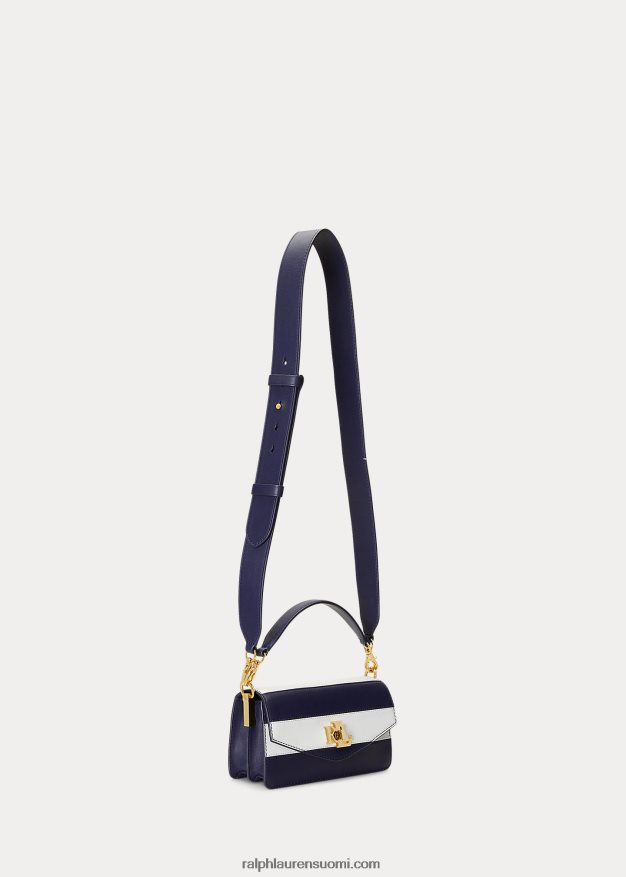 Ralph Lauren naiset nahkainen pieni tayler crossbody laukku 0Z24ZR5450 hienostunut laivastonsininen/valkoinen raita