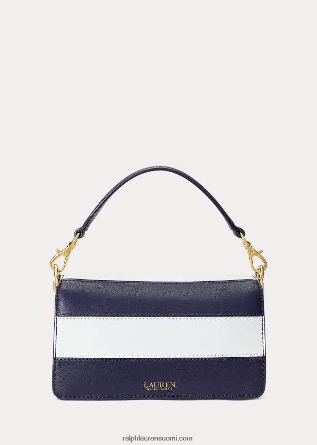 Ralph Lauren naiset nahkainen pieni tayler crossbody laukku 0Z24ZR5450 hienostunut laivastonsininen/valkoinen raita