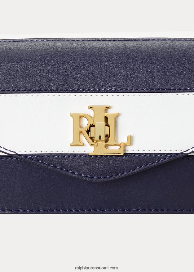 Ralph Lauren naiset nahkainen pieni tayler crossbody laukku 0Z24ZR5450 hienostunut laivastonsininen/valkoinen raita