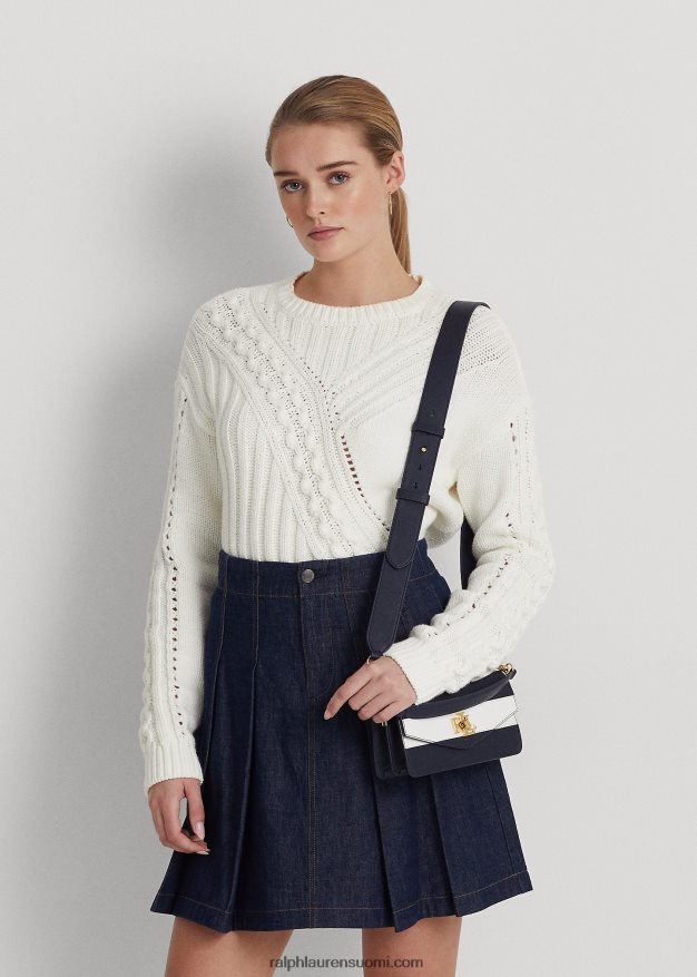 Ralph Lauren naiset nahkainen pieni tayler crossbody laukku 0Z24ZR5450 hienostunut laivastonsininen/valkoinen raita