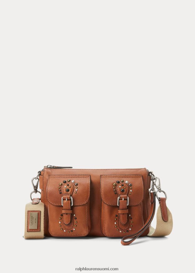 Ralph Lauren naiset nastoitettu nahka keskikokoinen noa crossbody 0Z24ZR5442 rusketus
