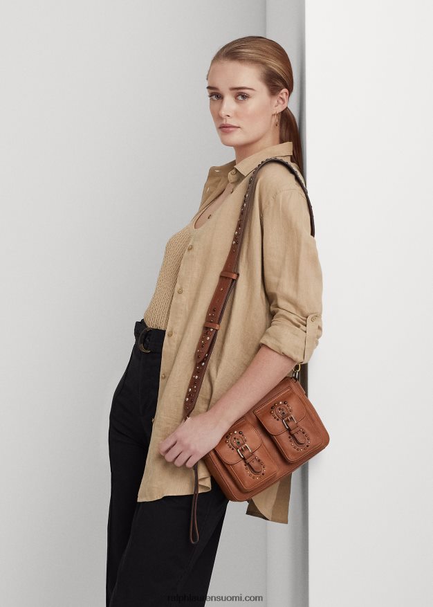 Ralph Lauren naiset nastoitettu nahka keskikokoinen noa crossbody 0Z24ZR5442 rusketus