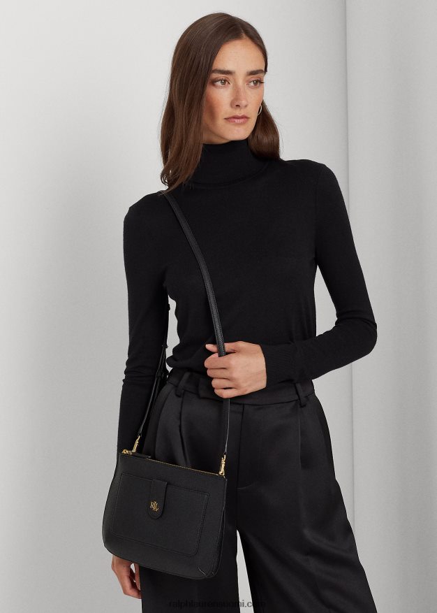 Ralph Lauren naiset pikkukivinahkainen keskikokoinen jamey crossbody 0Z24ZR5401 musta