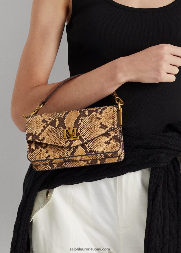 Ralph Lauren naiset tekokäärmeennahkainen pieni tayler crossbody 0Z24ZR5445 pergamentti/rusketus